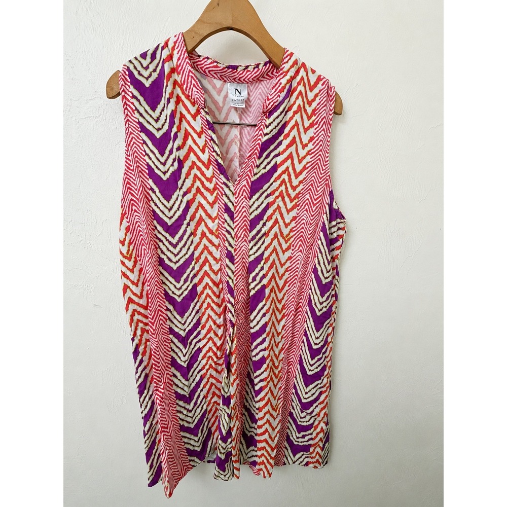 Natori Womens Chevron Print Sleeveless Tunic Boho Swim Coverup Medium